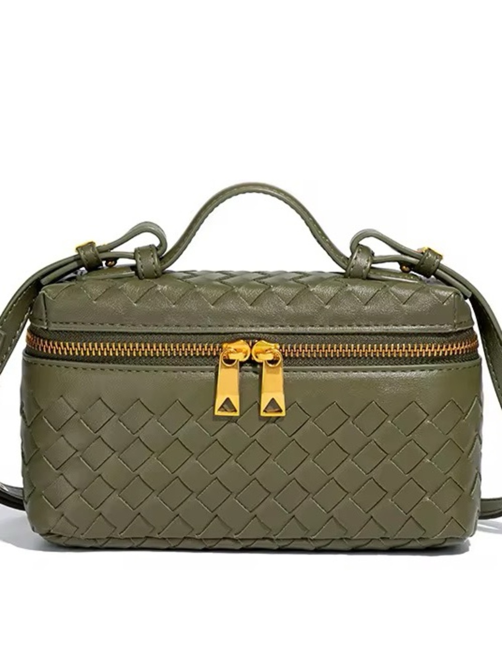 NEW Olive Green Woven Leather Crossbody Vanity Bag